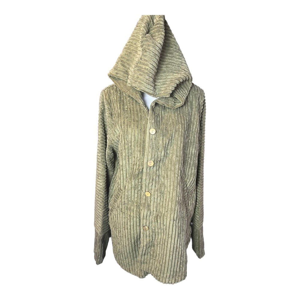 Jimmy Yoo Women’s Ribbed Button Up Hooded Jacket Green Size L NWT